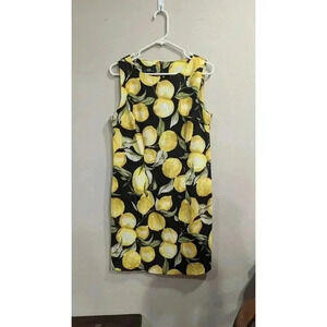 Women's sleeveless black A-line dress with lemon print by AGB size 12